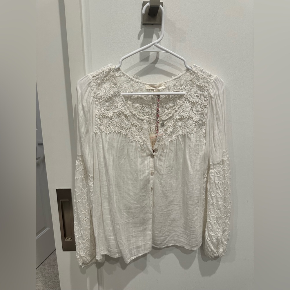 NEW LOVESHACKFANCY Lillith blouse in true white- xs